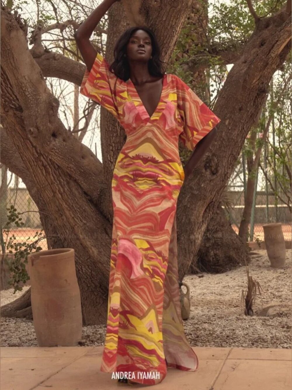 New Andrea Iyamah Alyma Kaftan Linen Blend Resort Gown/Dress S/M NWT